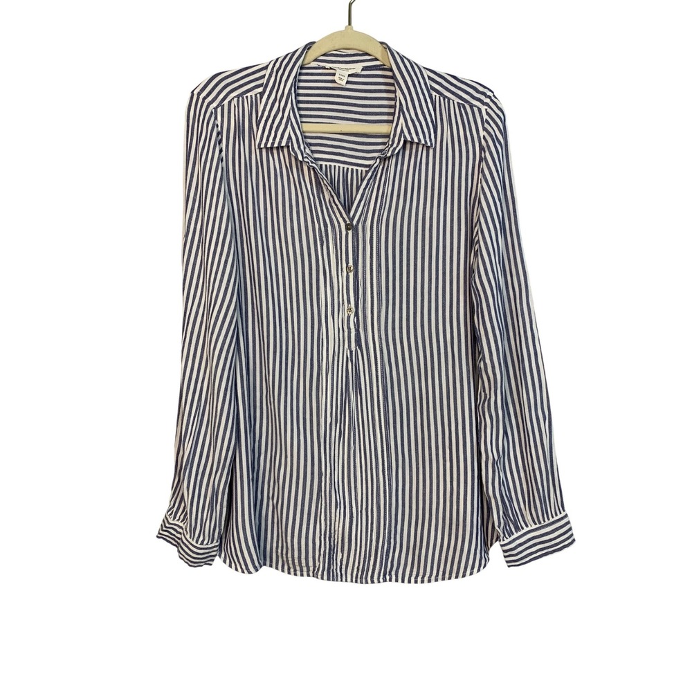 beachlunchlounge Collection Women's Blue White Stripe Collared Button Up Shirt L
